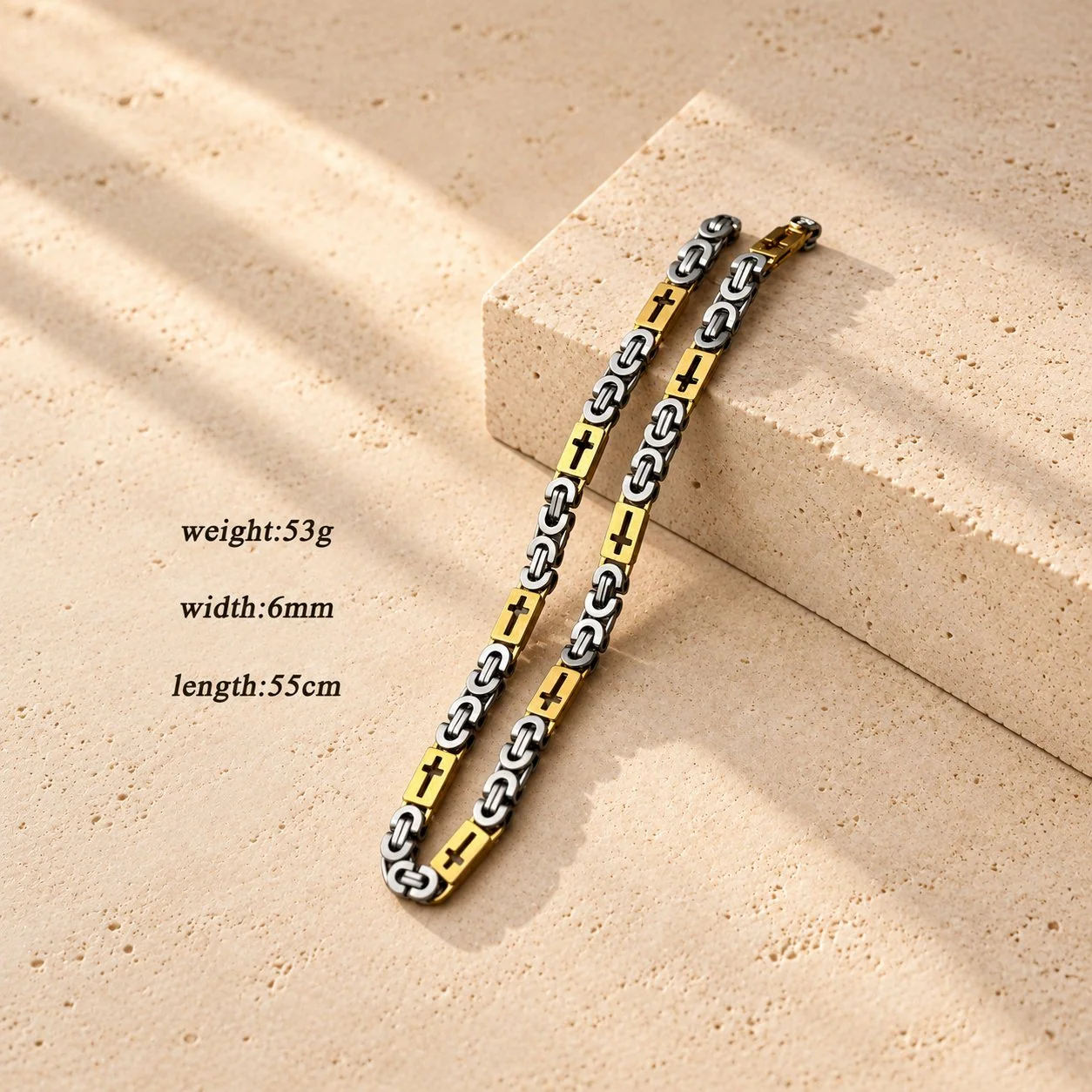 Tri-Color Cross-Embedded Chain Necklace & Bracelet
