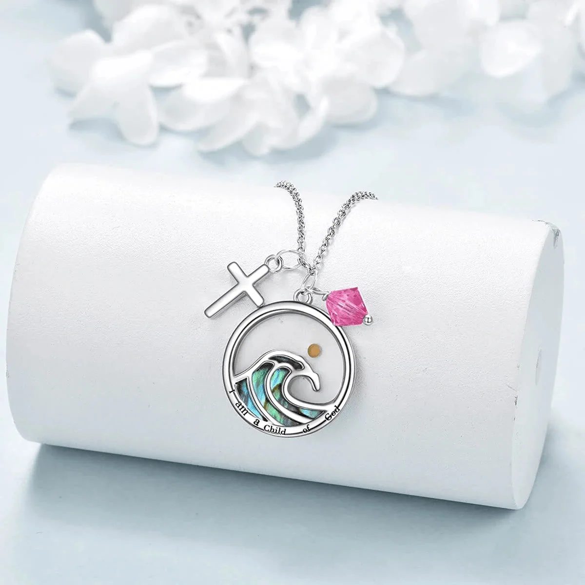 Classic Style Wave Cross Mustard Seed Faith Pendant Necklace