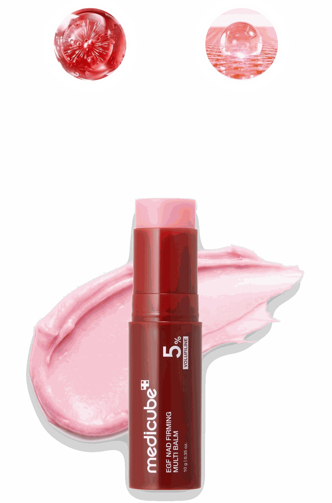 medicube NAD+ EGF Firming Multi Balm with a swatch of the pink balm