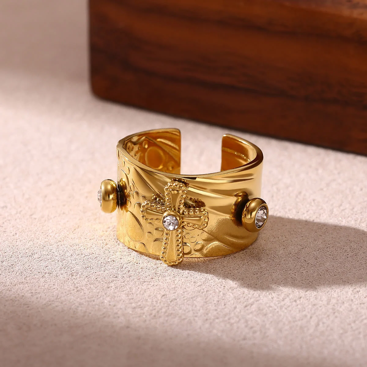 Redemption Cross CZ Embellished Wide Band Devotion Ring