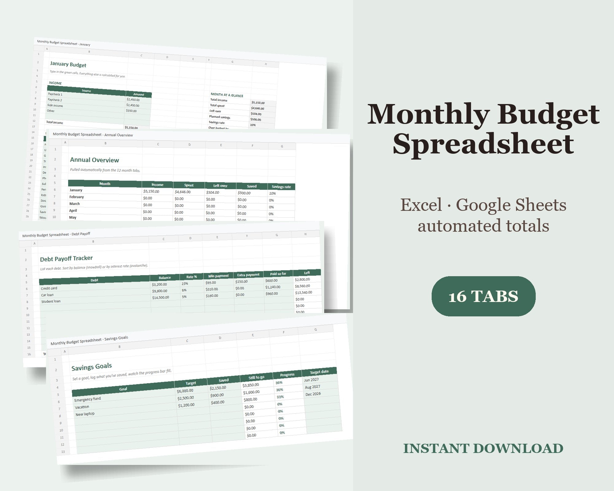 Monthly Budget Spreadsheet | Excel & Google Sheets Template