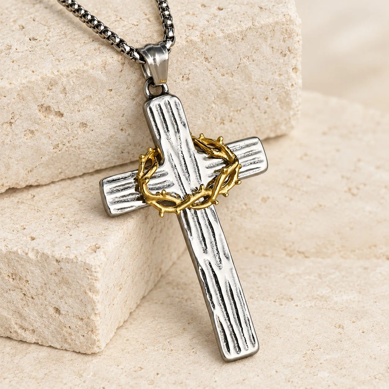 Modern Style Jesus Crown Of Thorns Cross Sacred Protection Pendant