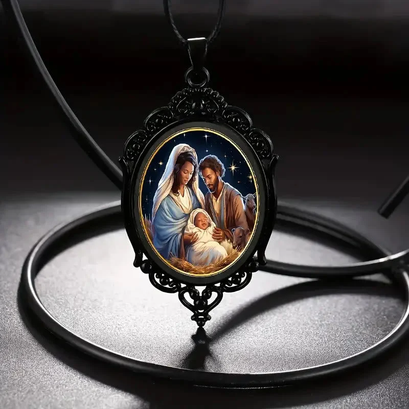 Gothic Style Black Vintage Border Nativity Alloy Necklace