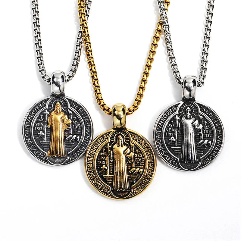Double-Sided Pattern St. Benedict Symbol Necklace