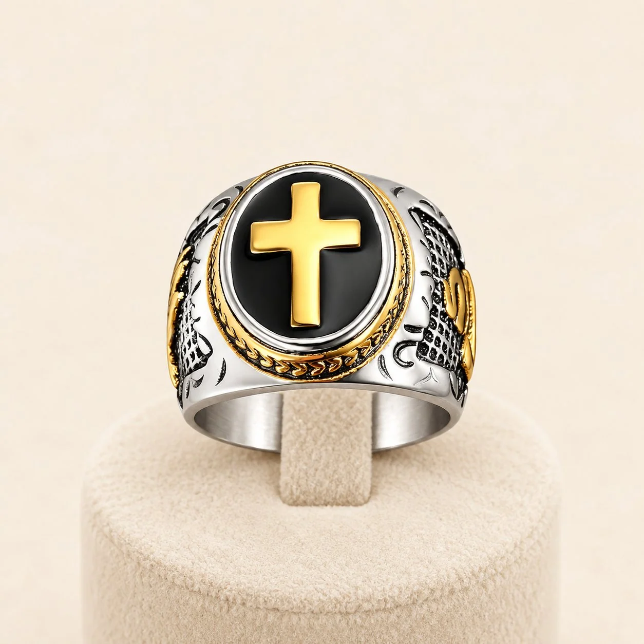 Retro Cross "Hand of God" Titanium Religion Ring