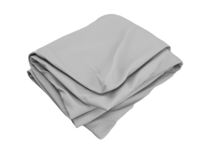 Folded gray fabric on a white background.