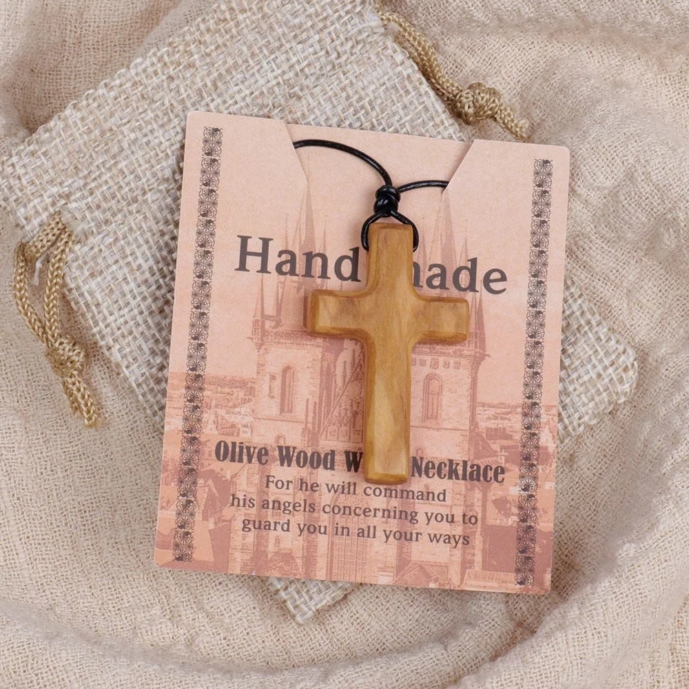 Handmade Olive Wood Cross Necklace
