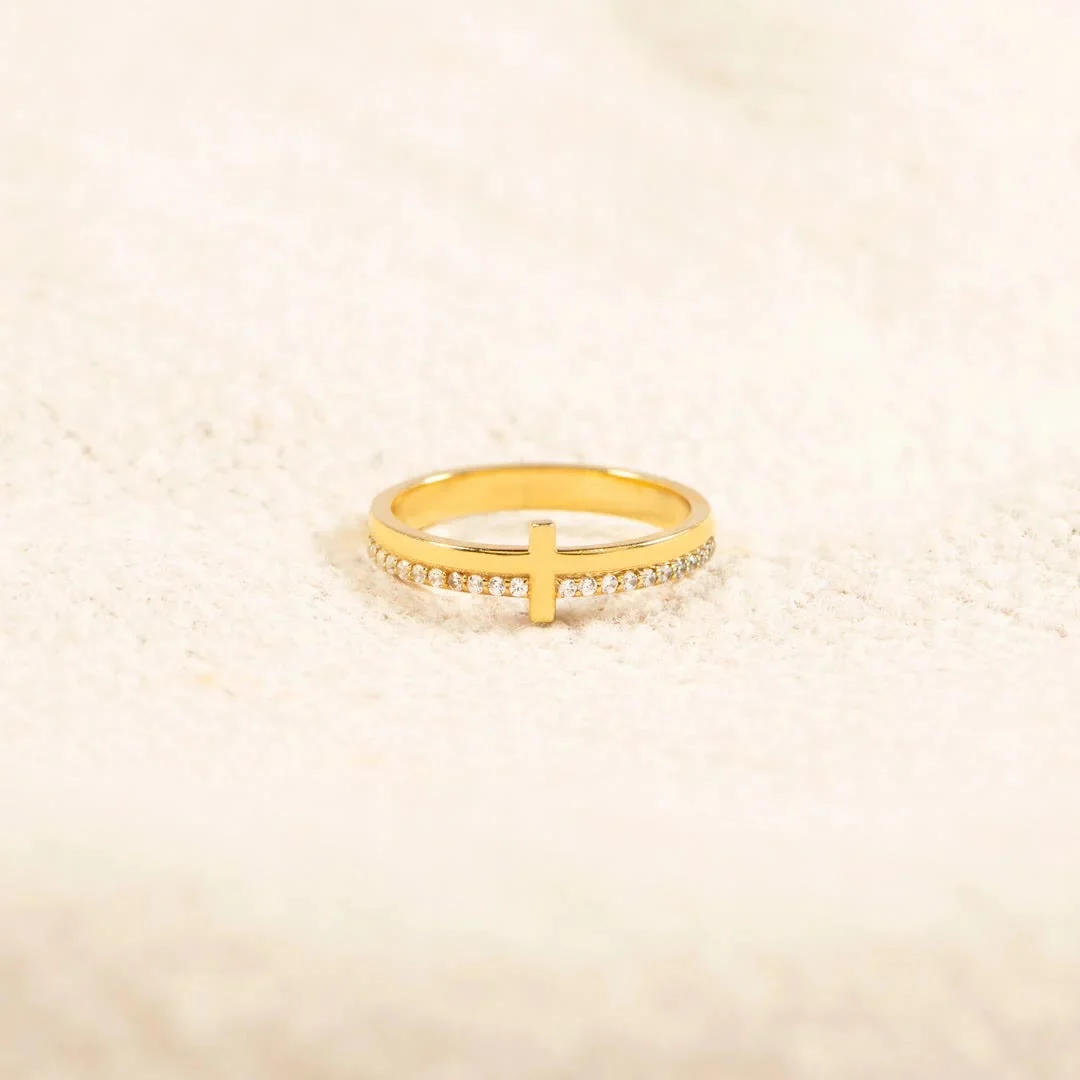 925 Silver Cross Minimalist "Never Quit" Ring