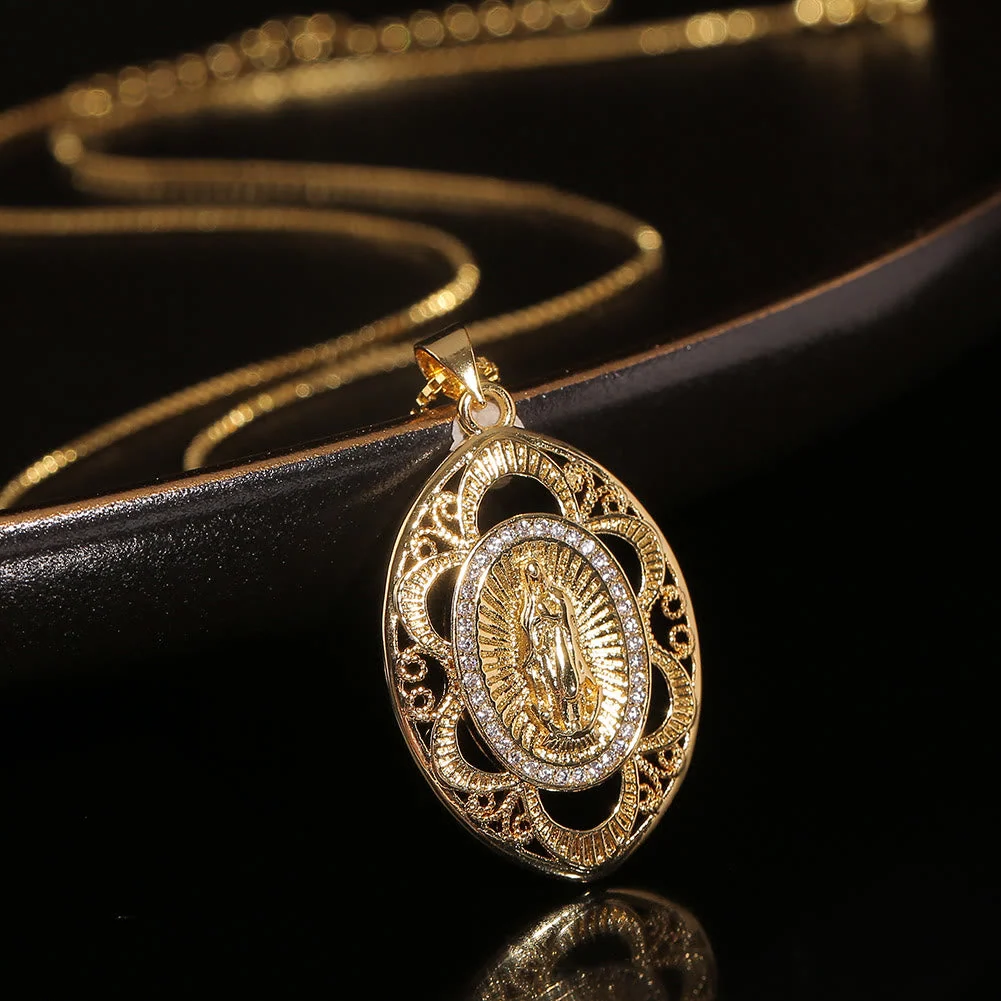 Modern Style Our Lady of Guadalupe Oval Sacred Faith Necklace