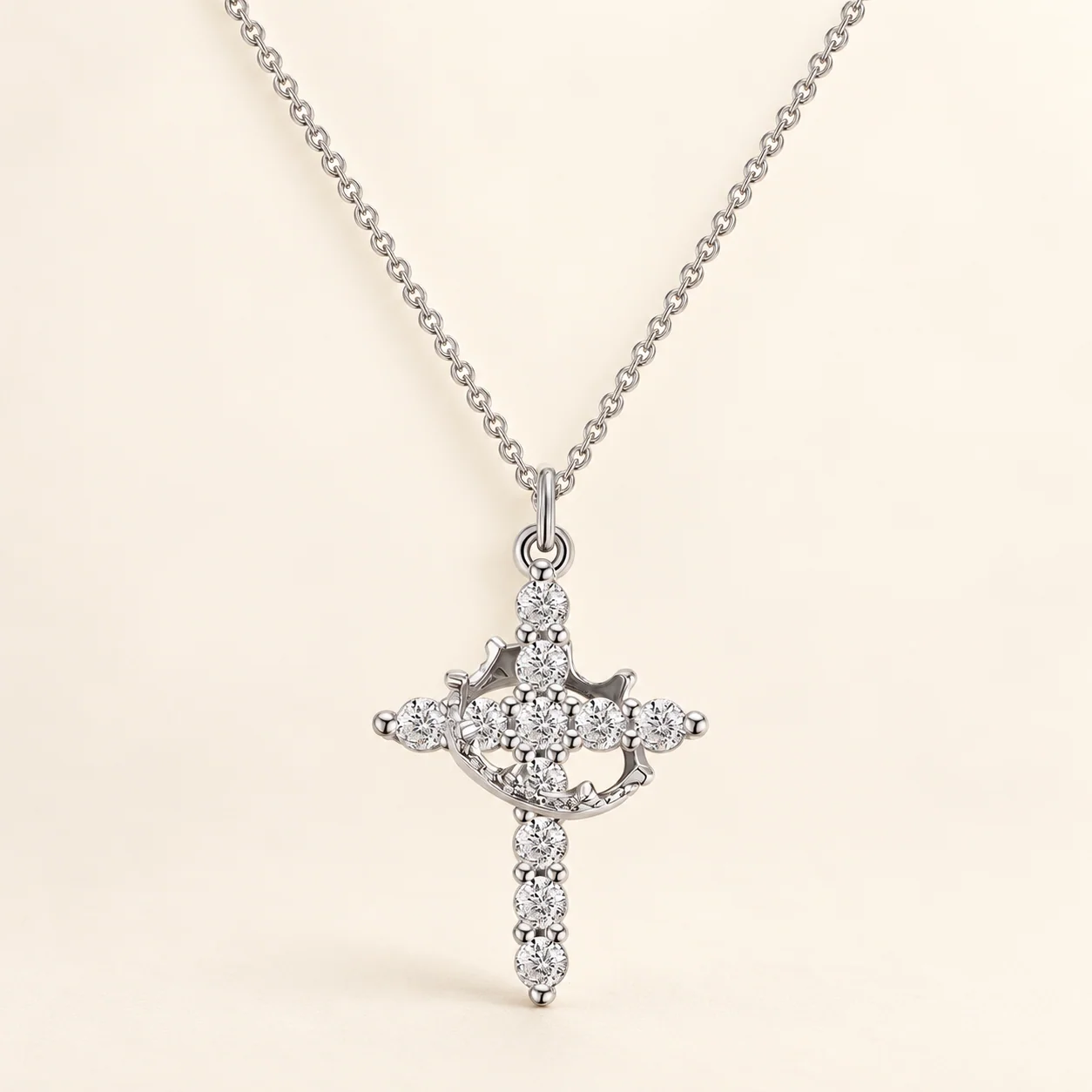 Modern Crowned in Faith Cross Necklace, Earrings