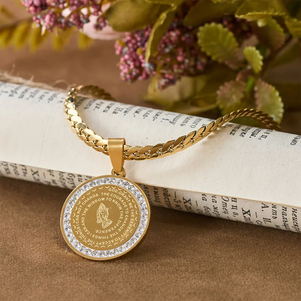 Zircon-Framed Praying Hands Scripture Necklace