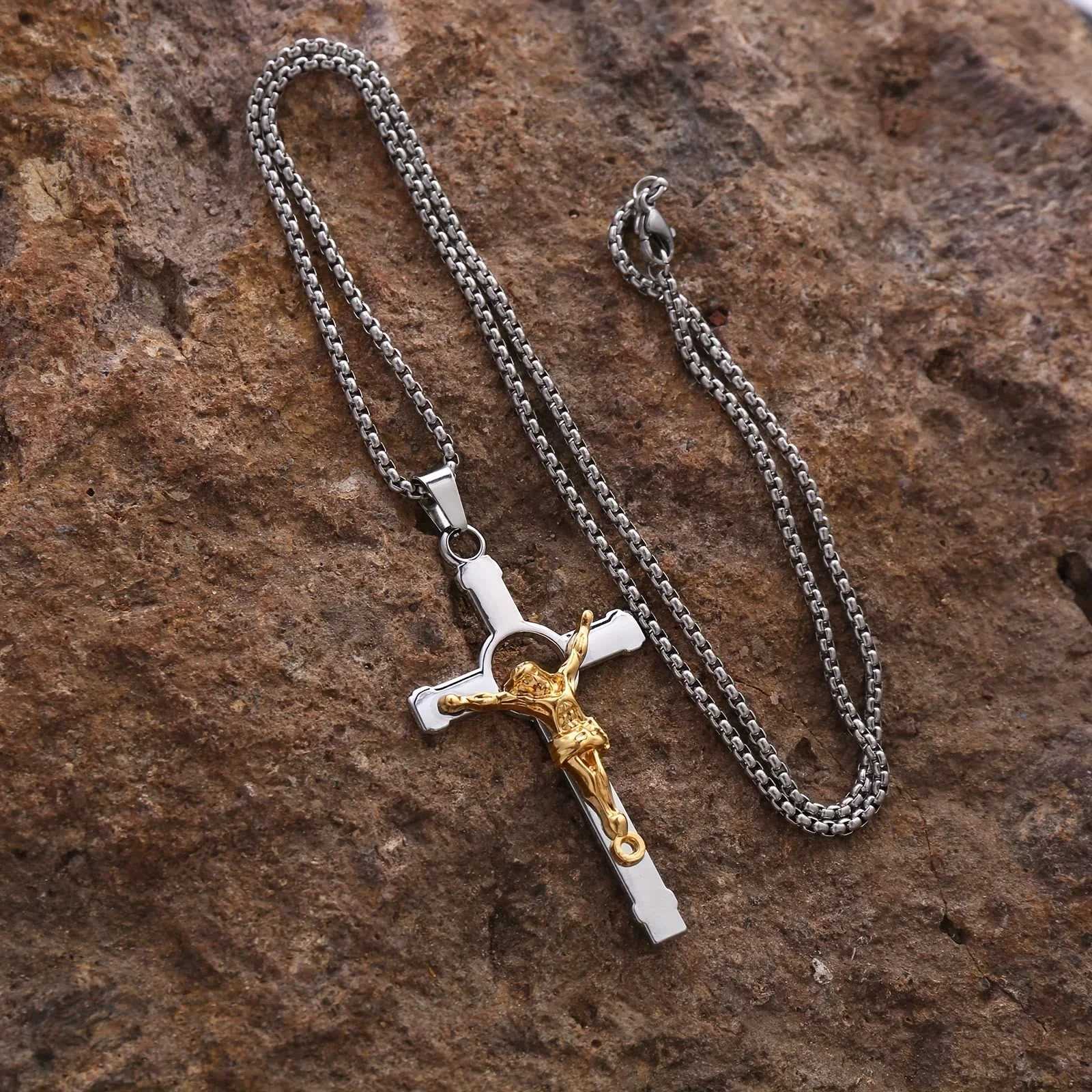 Polished Metal Crucifix Necklace