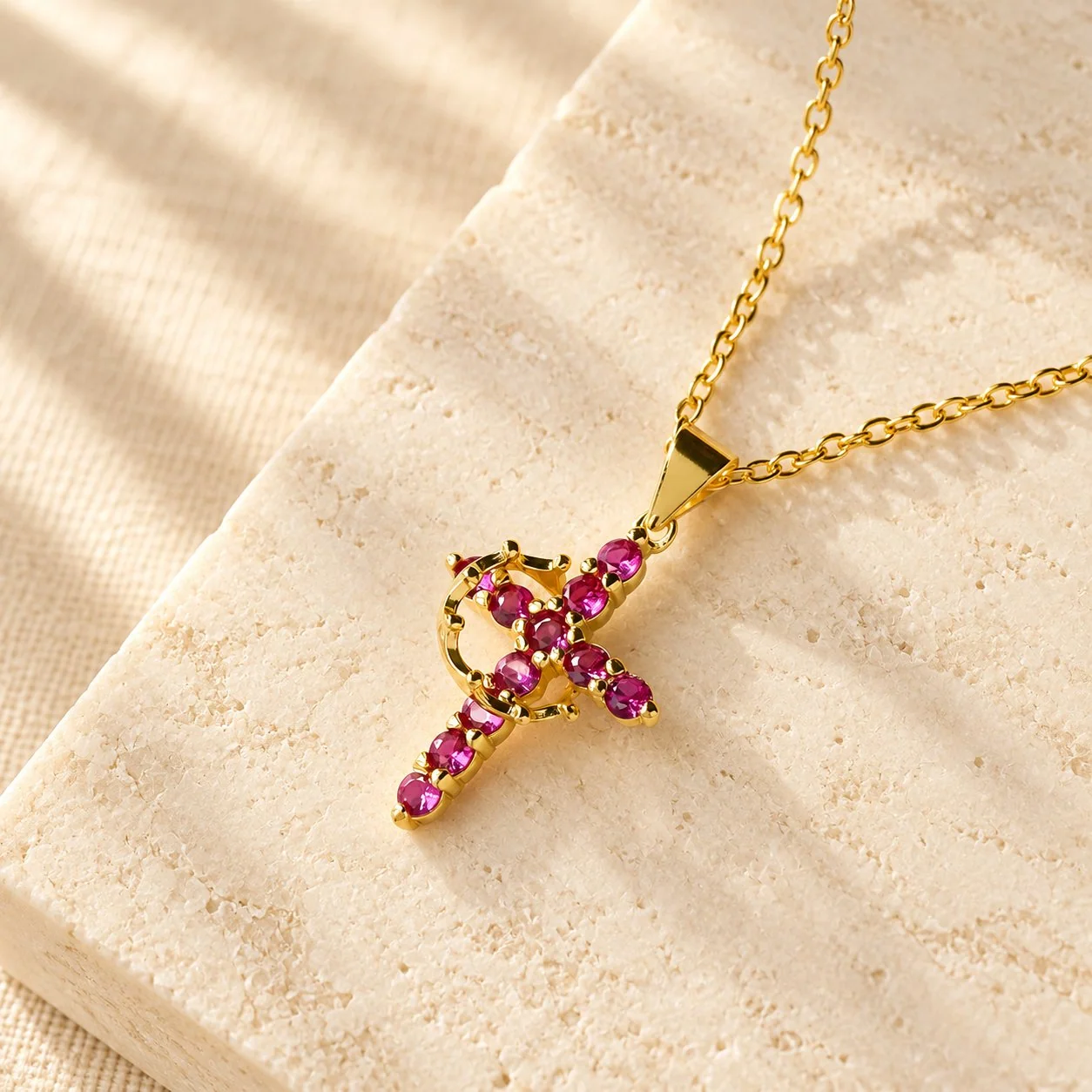 Faith-Symbol Cross Necklace with Monthly Birthstone Accents