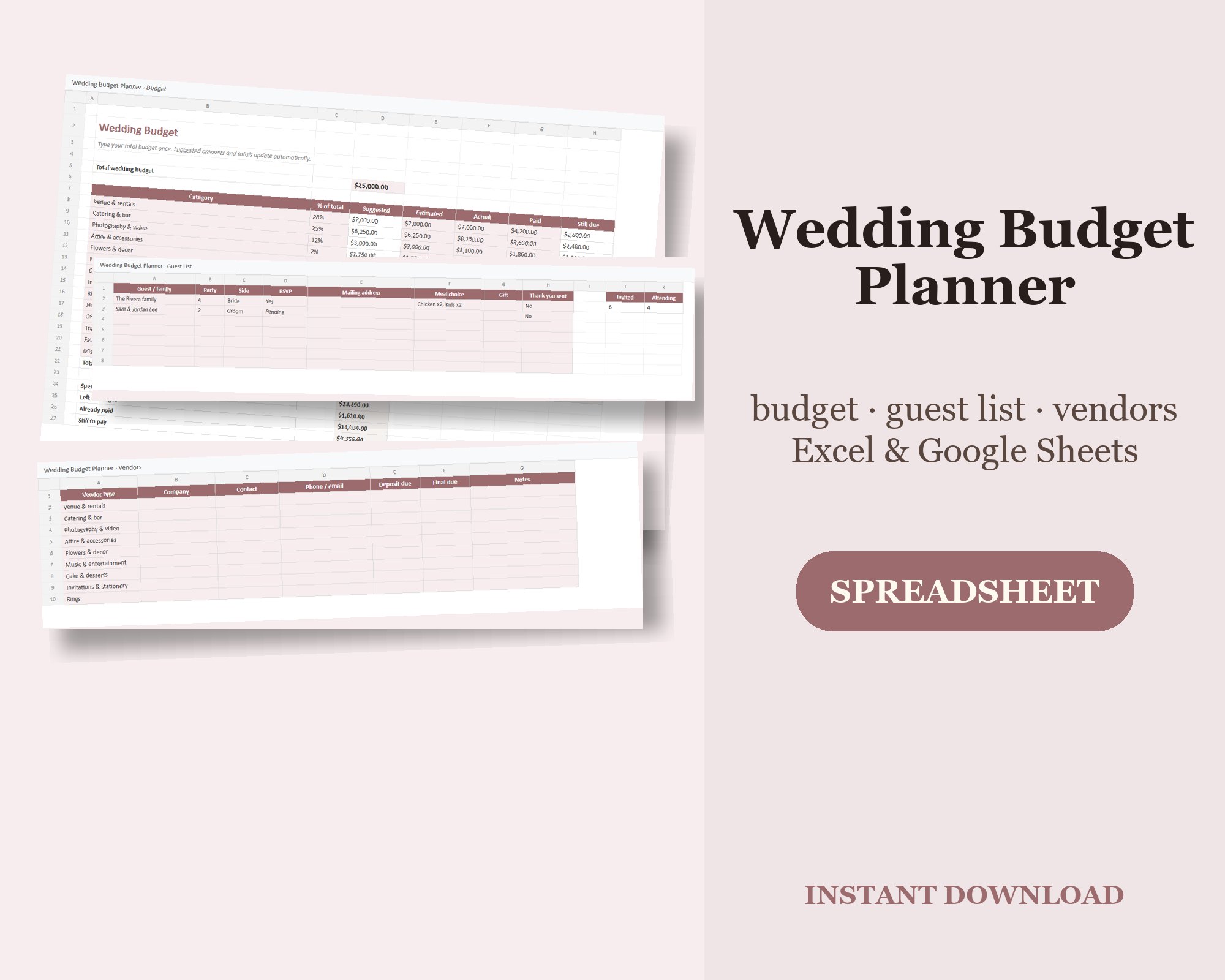 Wedding Budget Planner Spreadsheet