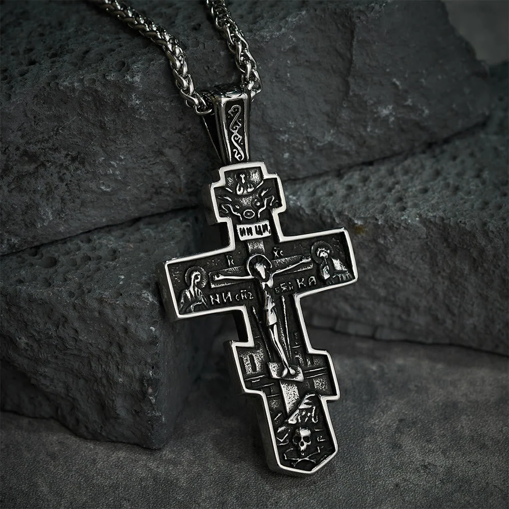 Titanium Orthodox Jesus Crucifix Necklace Protection Jewelry