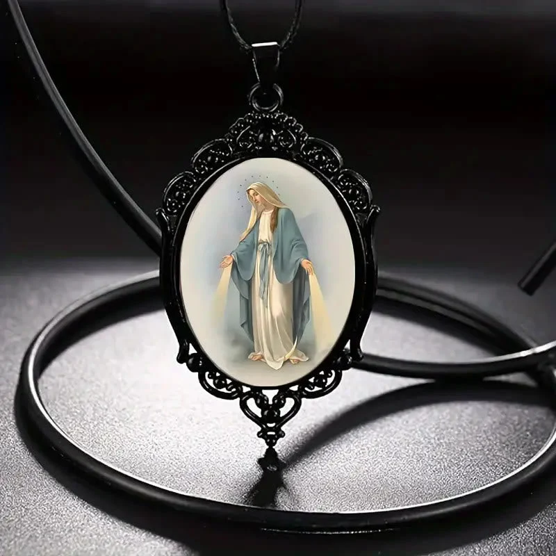 Gothic Style Vintage Border Our Lady of Grace Necklace