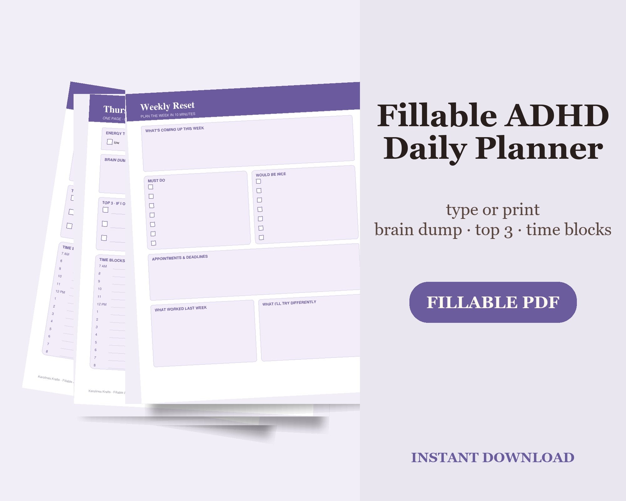 Fillable ADHD Daily Planner