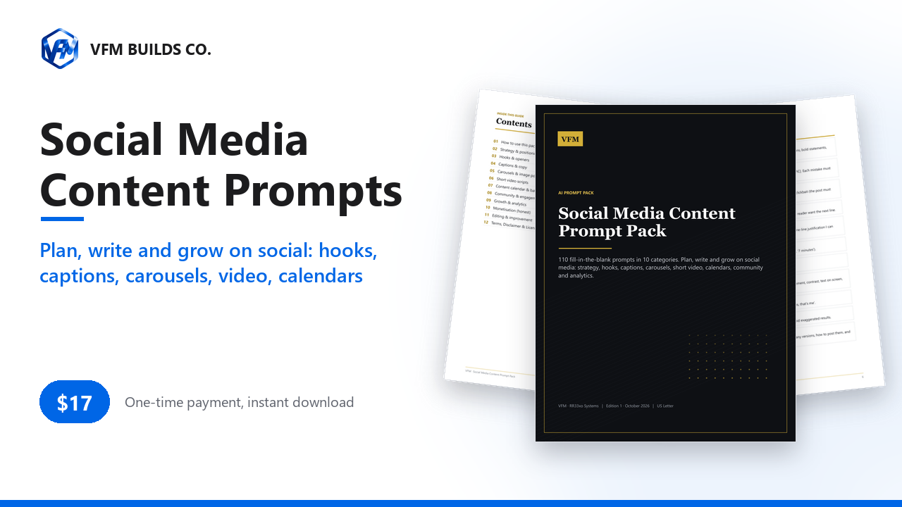 AI Prompt Pack: 110 Social Media Content Prompts (Hooks, Captions)