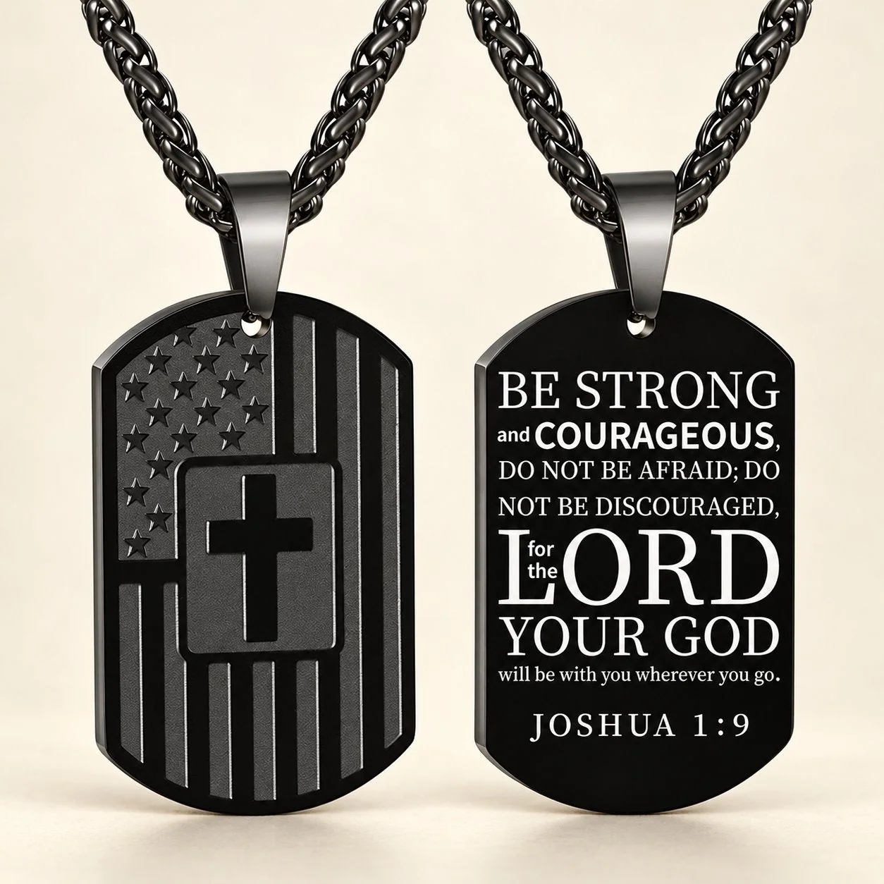 American Flag & Cross Double-Sided Scripture Necklace