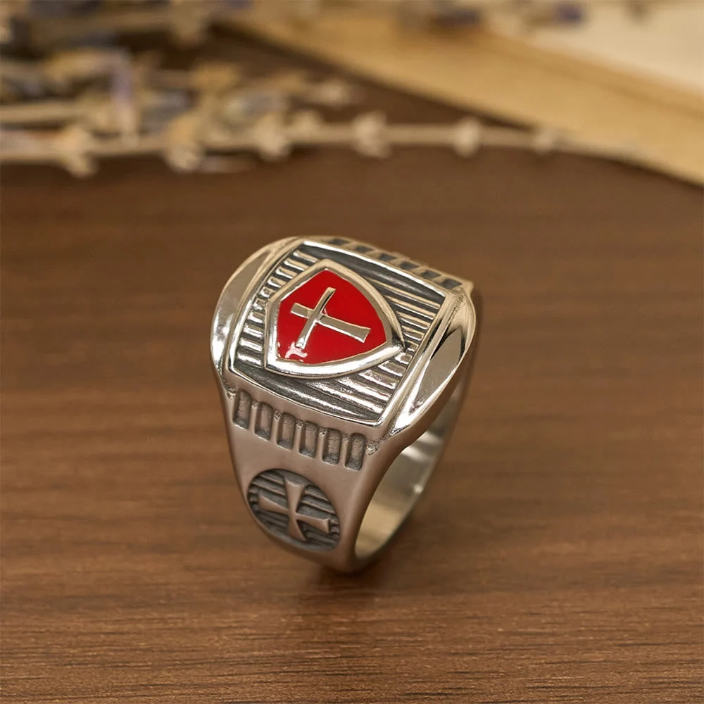 Templar Shield Cross Ring-A Sacred Emblem of Valor and Faith