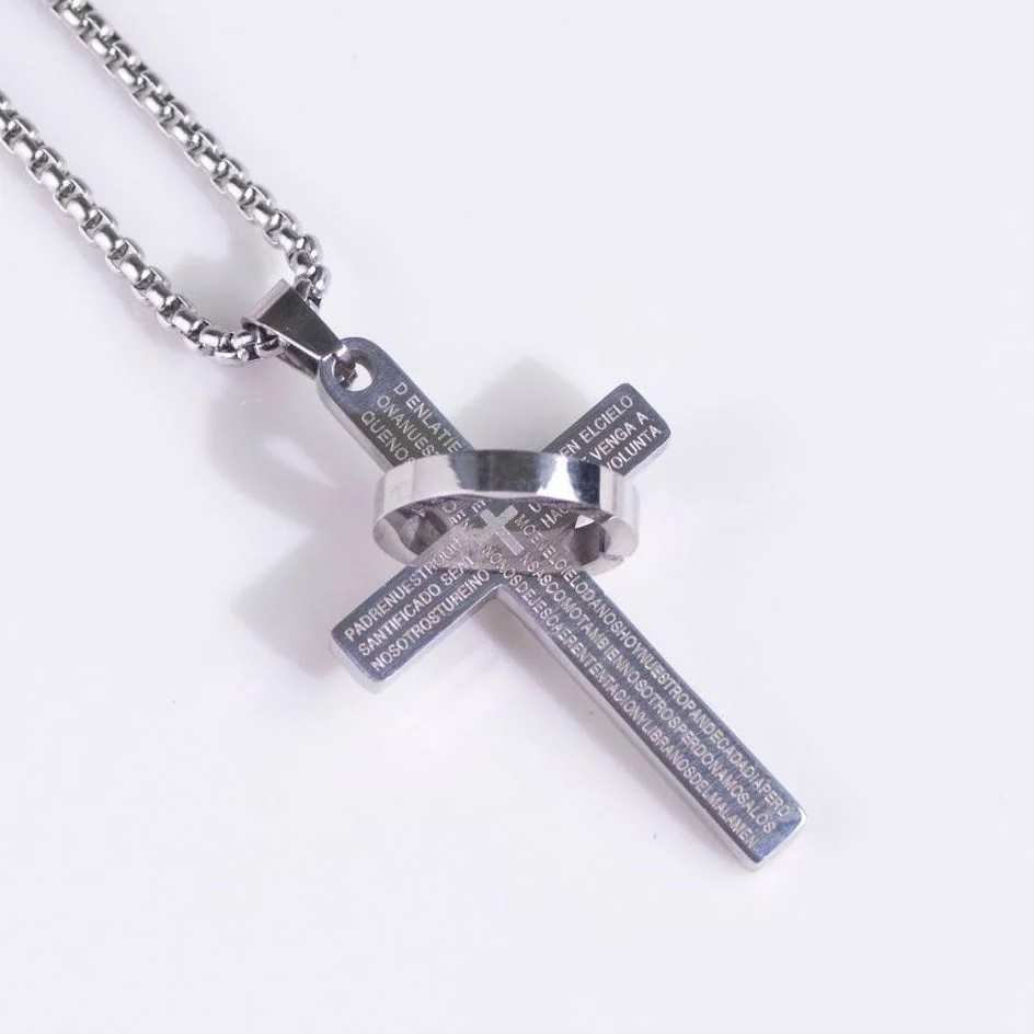 Minimalist Bible Verse Cross with Ring Faith Pendant Necklace