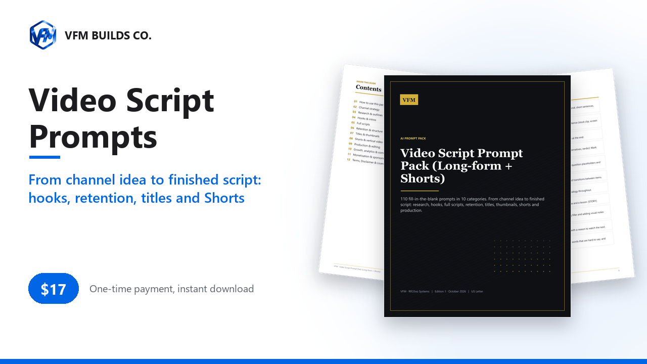 AI Prompt Pack: 110 Video Script Prompts for Long-form & Shorts