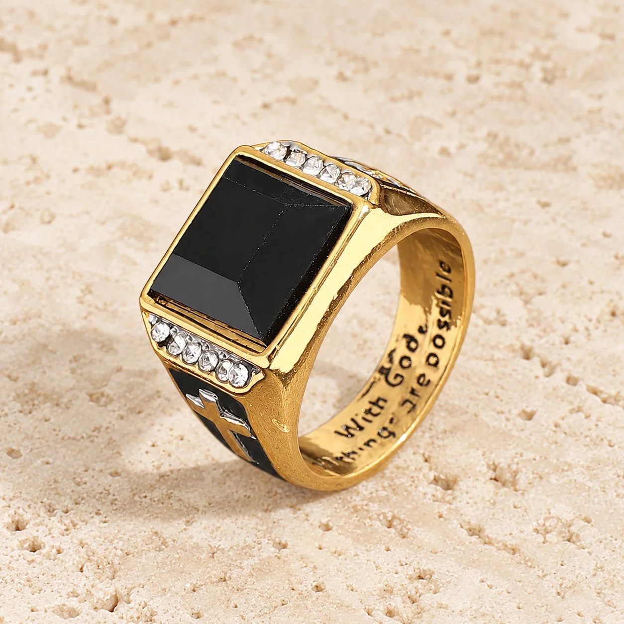 Faith Two Tone Plated Cross Ring-With God All Things Are Possible