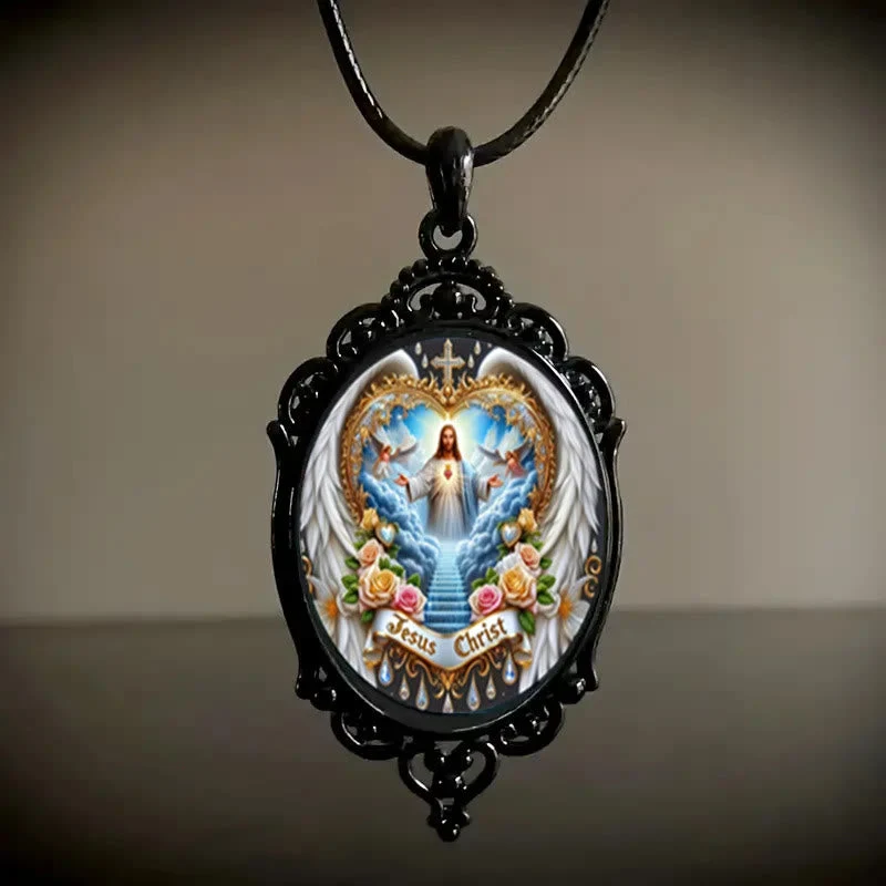 Gothic Style Vintage Border Jesus Our Father Colorful Necklace
