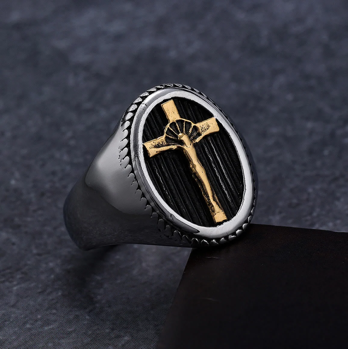 Retro Style Simple Crucifix Protection & Strength Titanium Ring