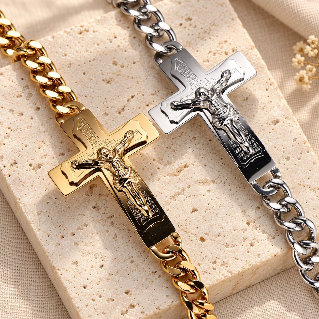 Solid Jesus Cross Bible Verse Crucifix Prayer Bangle Bracelet