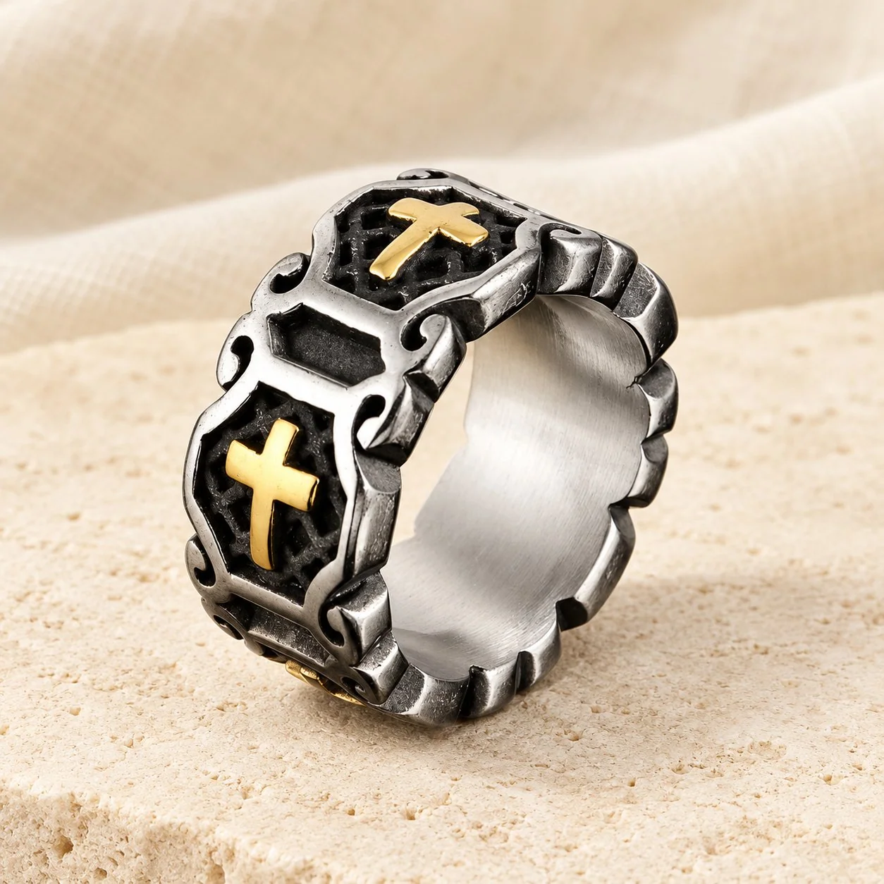 Modern Style Sacred Cross Elegant Pattern Ring