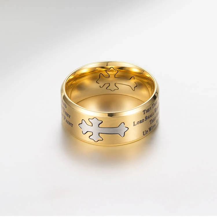 Modern Style Engraved Faith Strength Cross Ring