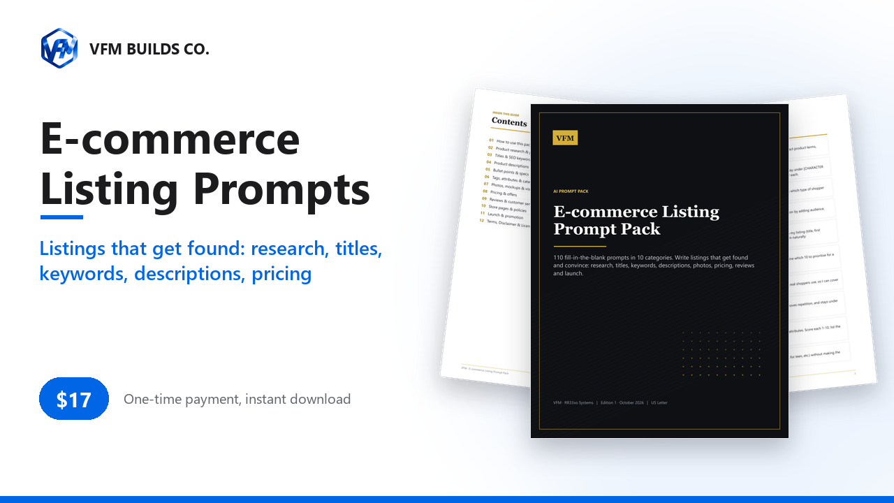 AI Prompt Pack: 110 E-commerce Listing Prompts (Titles, SEO, Copy)