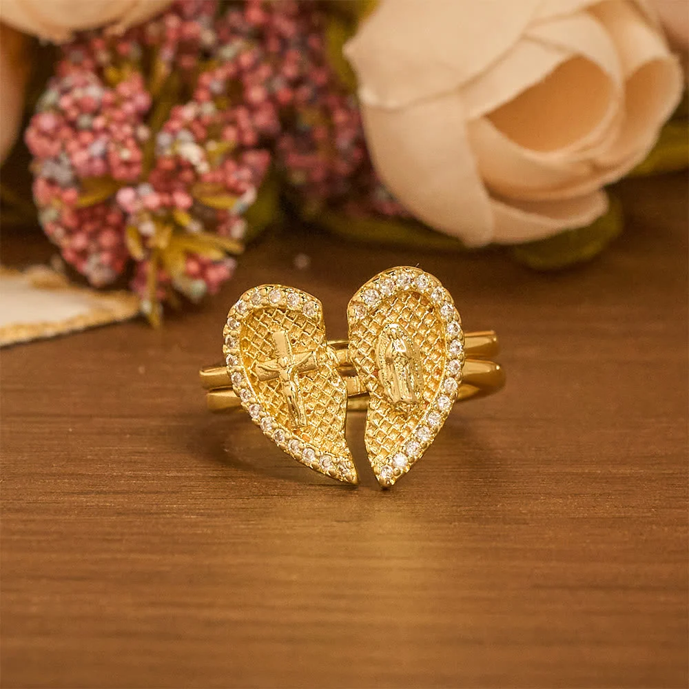 Classic Cross Split Heart Adjustable Ring