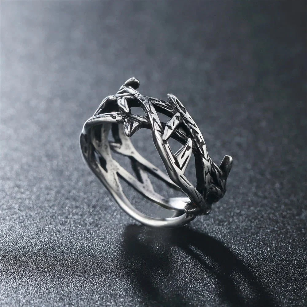 Crafted Retro Style Jesus Crown of Thorns Titanium Steel Ring