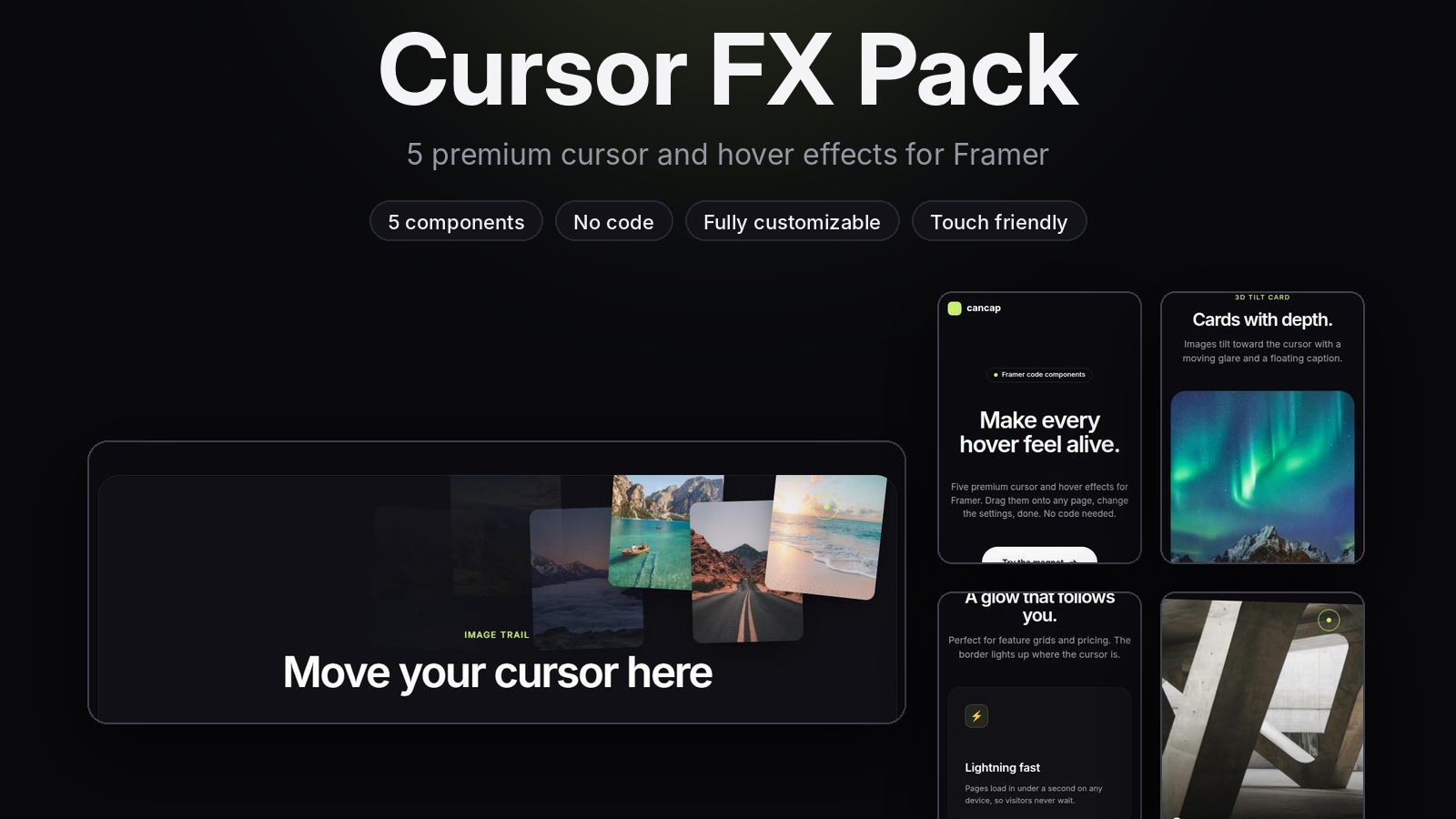 Cursor FX Pack — 5 Premium Framer Cursor & Hover Effects
