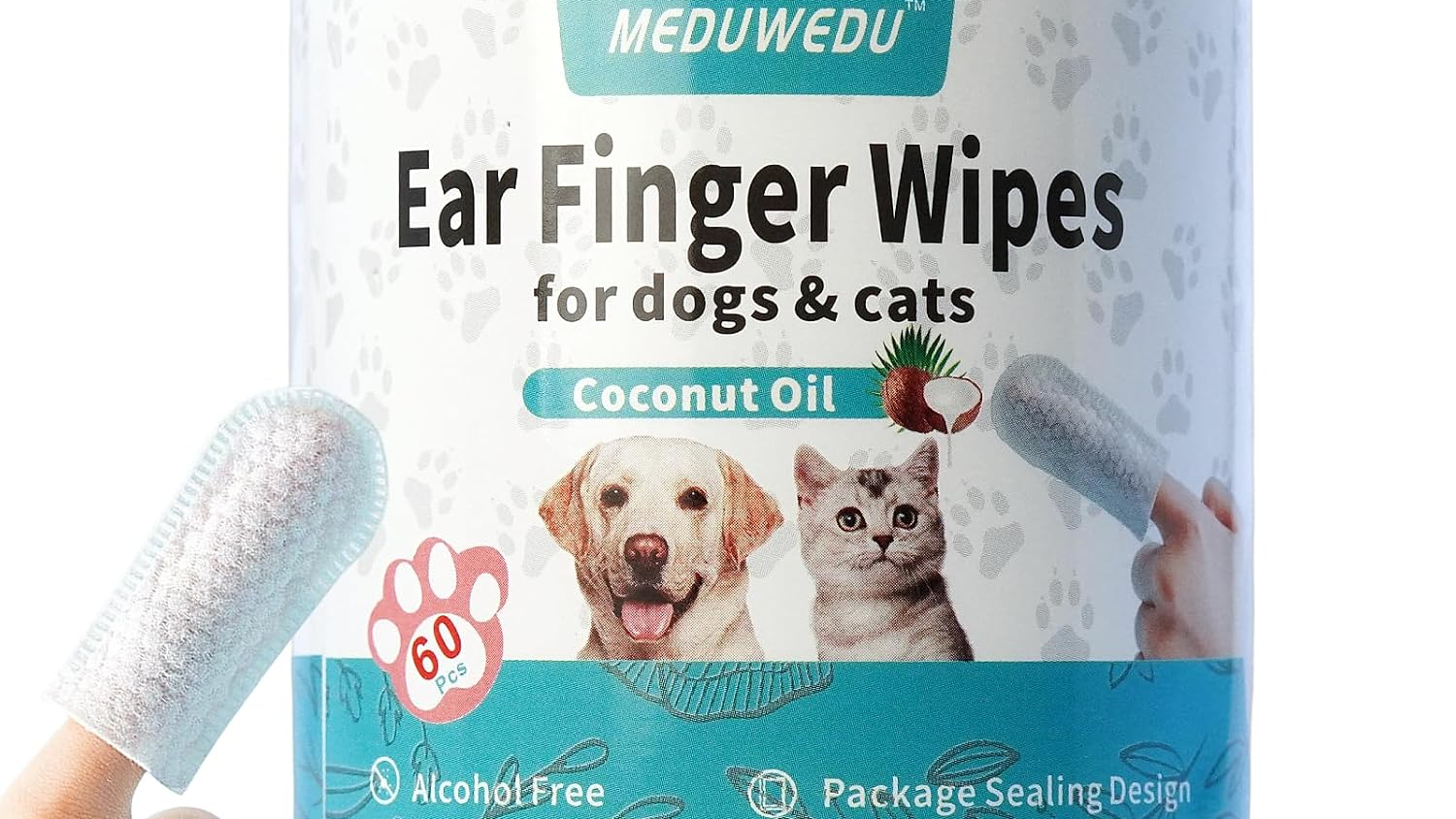 MEDUWEDU Ear Cleaner Finger Wipes for Dogs & Cats