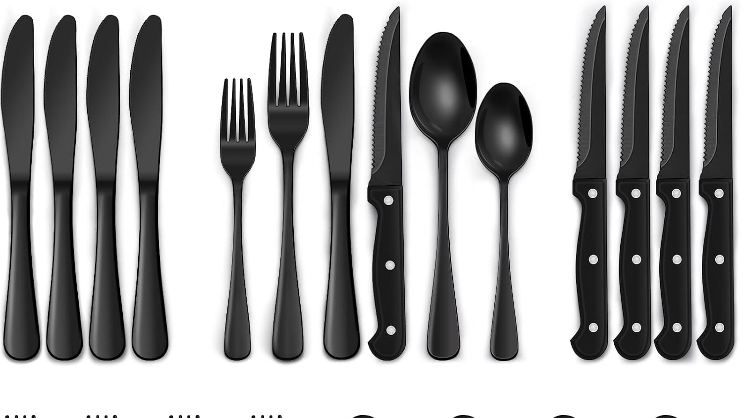 EWFEN 24-Piece Black Silverware Set