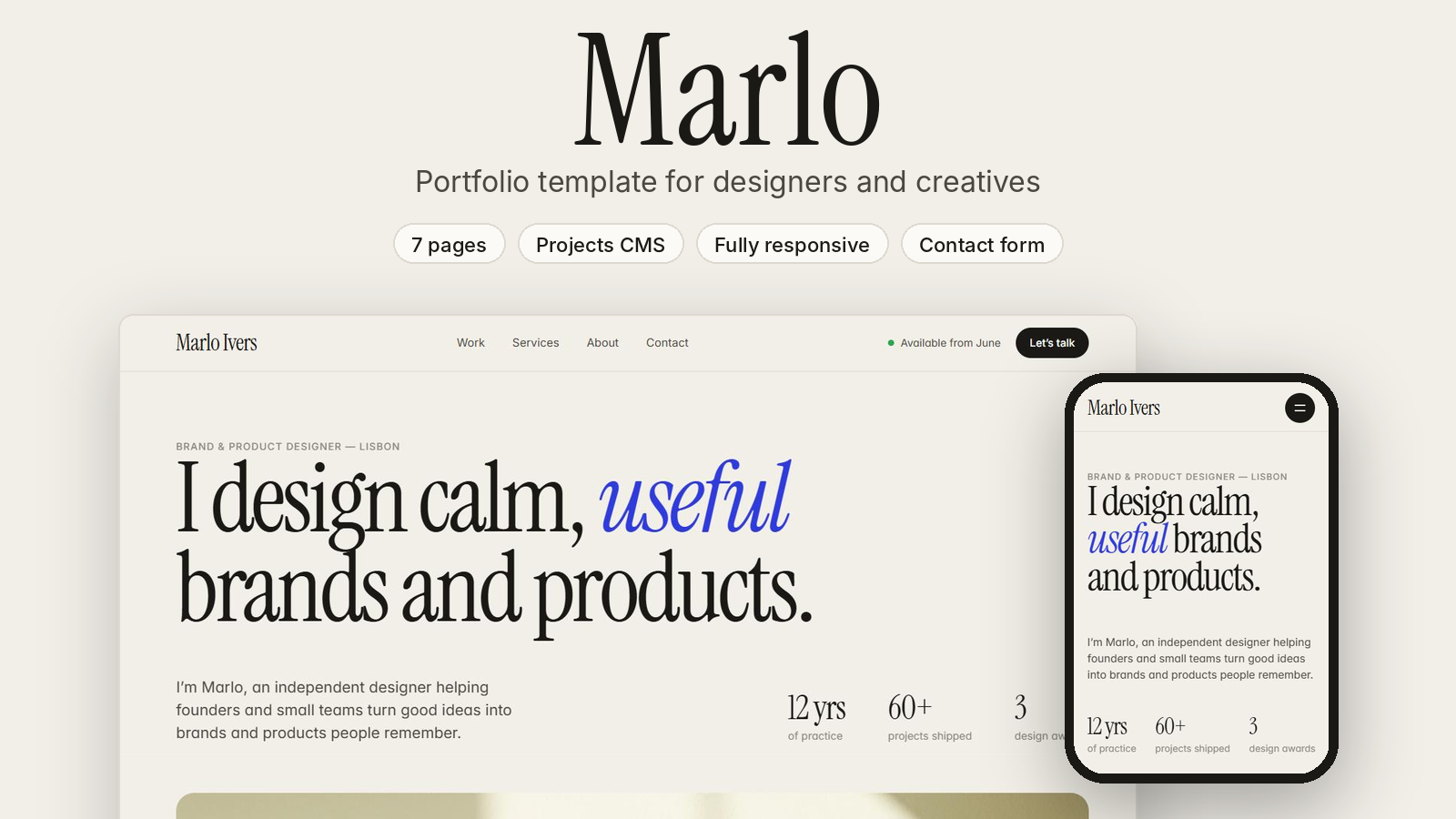 Marlo — Designer Portfolio Framer Template