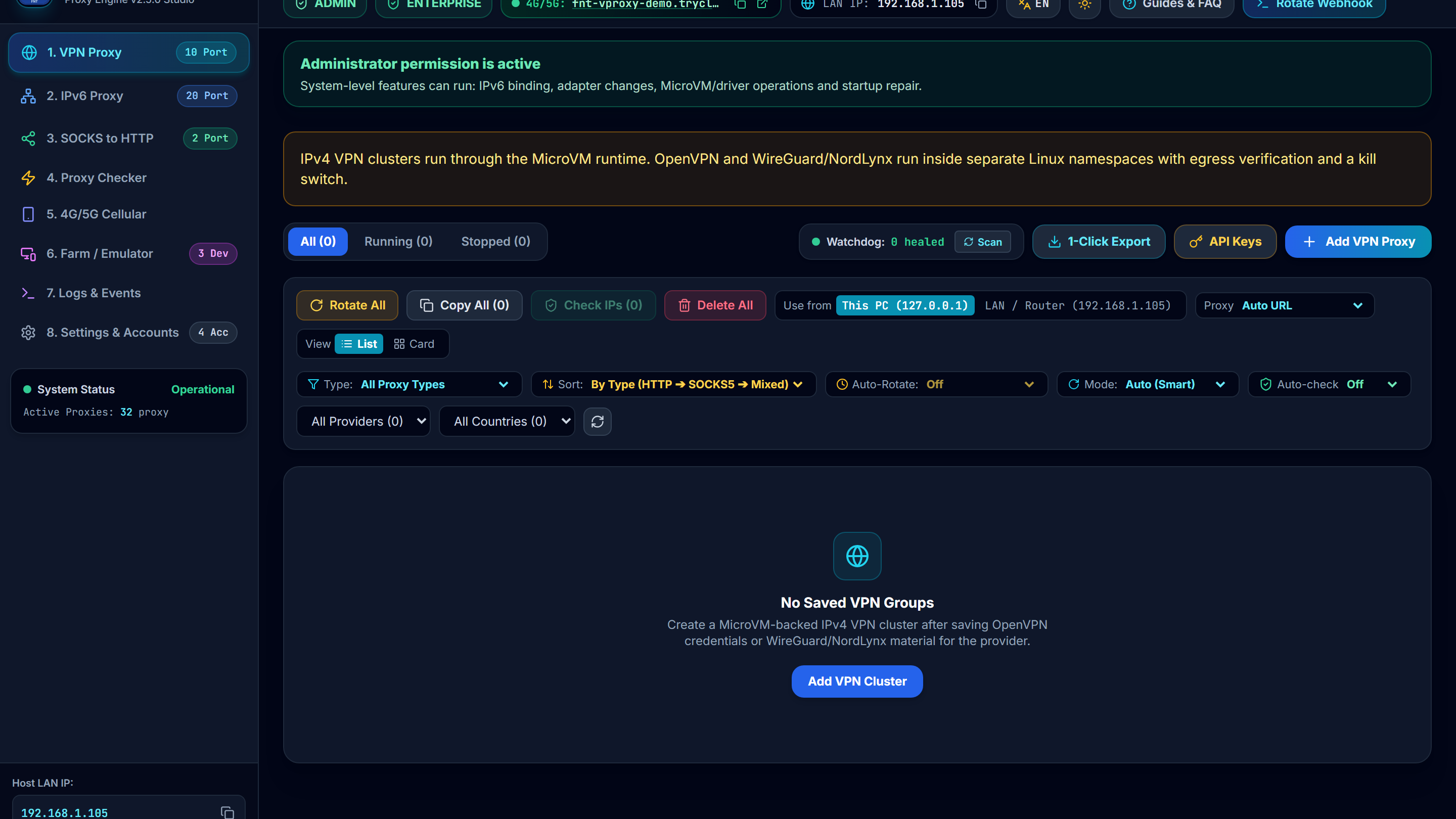 FNT vProxy Studio - Enterprise Rotating Proxy & Tunnel Engine