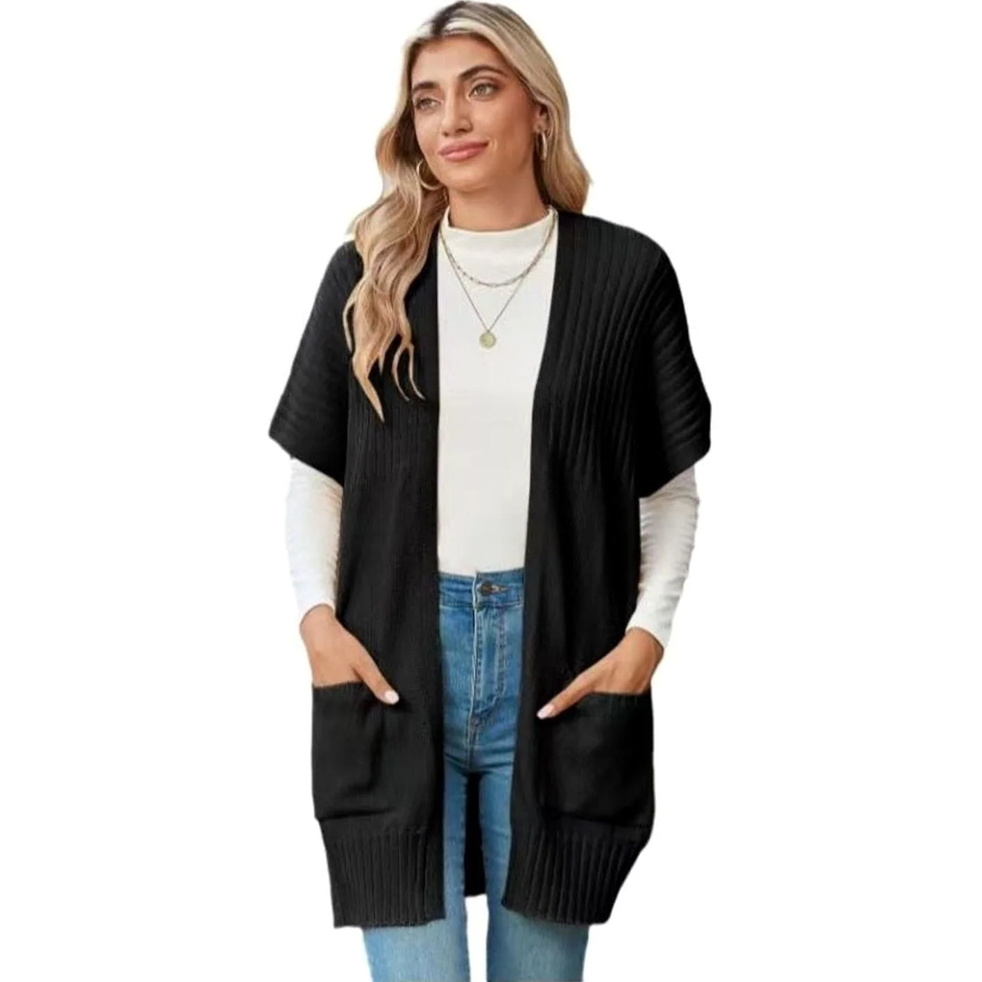 Halwyn | Women's Open-Front Short-Sleeve Knit Cardigan Sweater