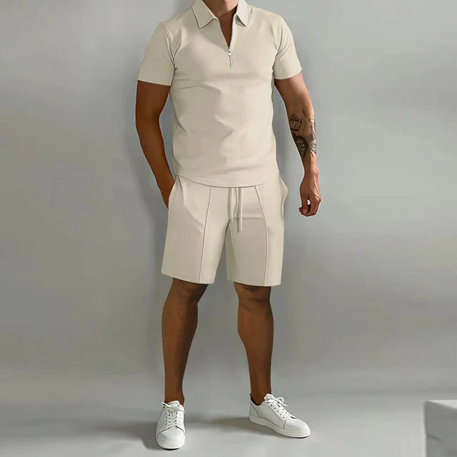 Gavin Collection | Men's Polo Shirt and Shorts Set with Zip Closure