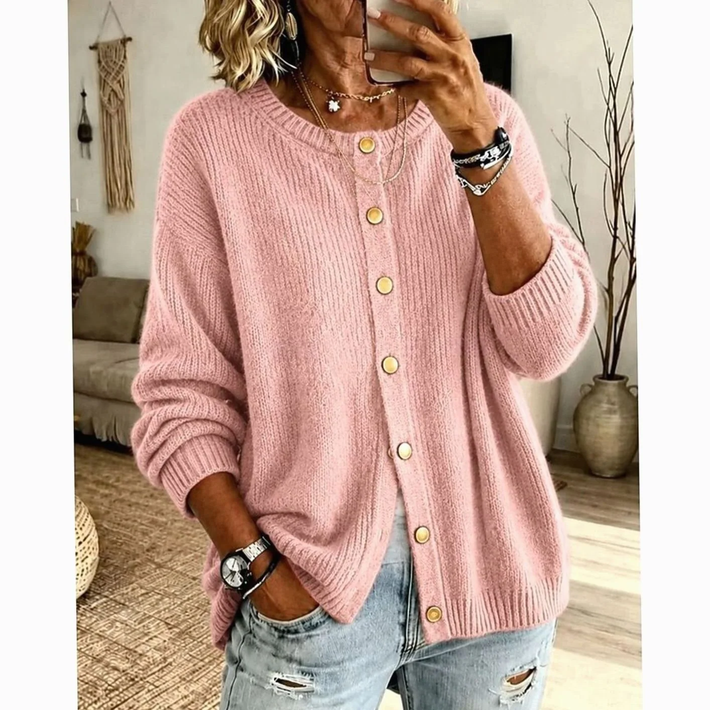 Caldrea | Women's Relaxed-Fit Button-Front Knit Cardigan