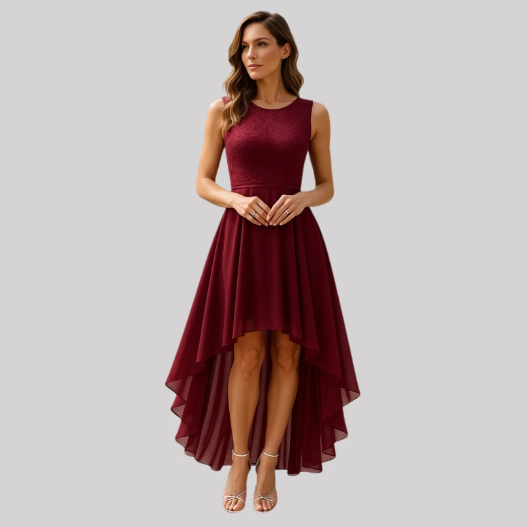 Petal Grace | Women's High-Low Elegant Dress with Fitted Bodice
