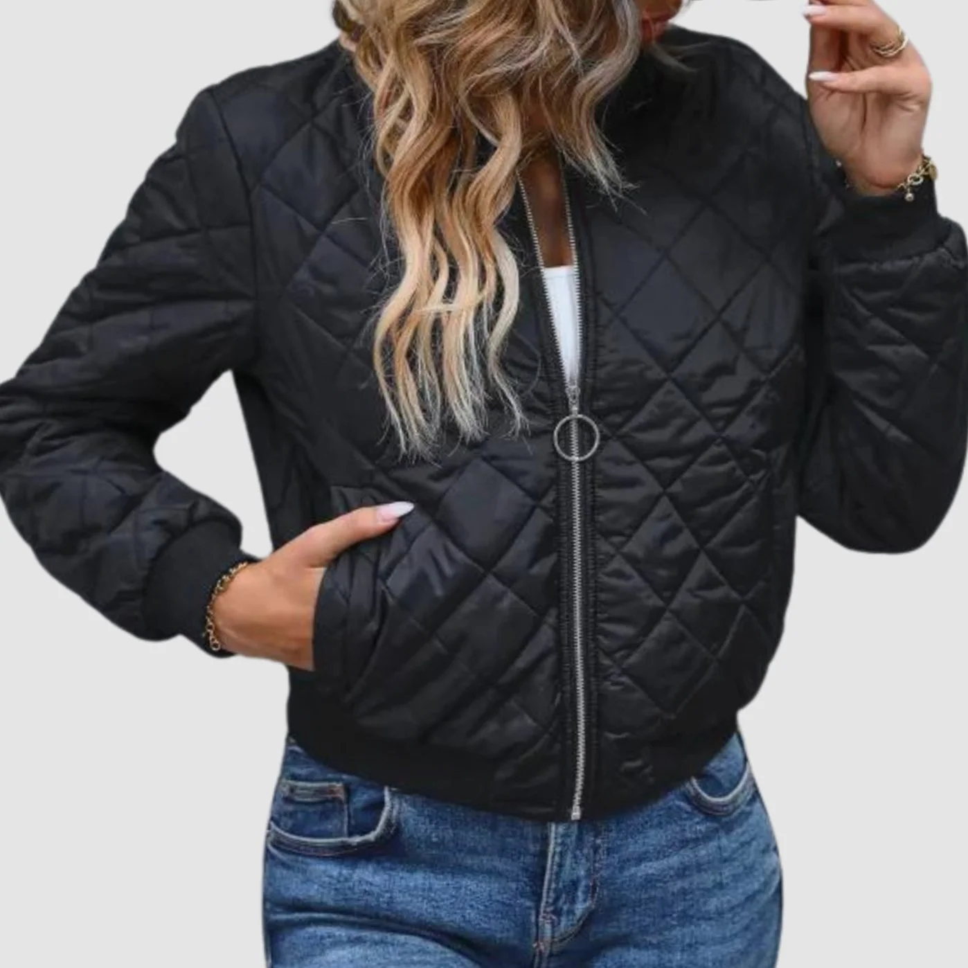 Quorra | Women's Diamond Quilted Cropped Bomber Jacket