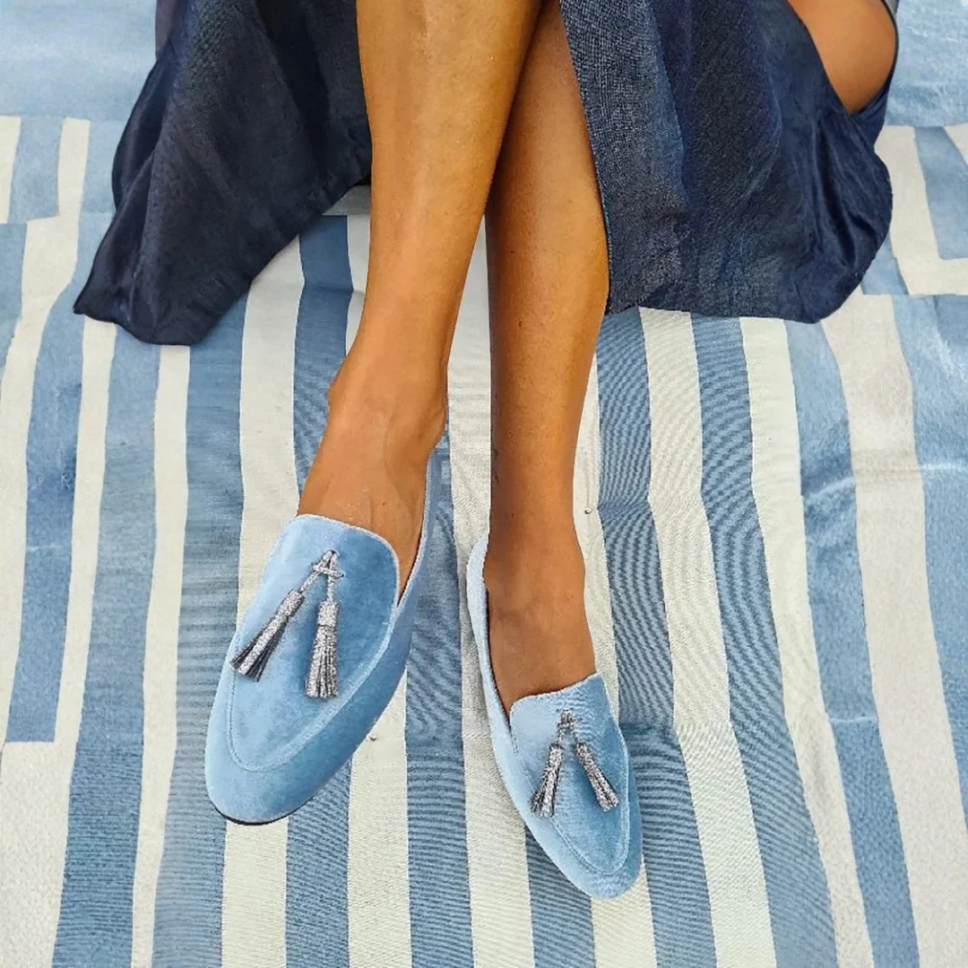 Elegant Women's Slippers with Silver Tassels | Chic Slip-On Design for Stylish C