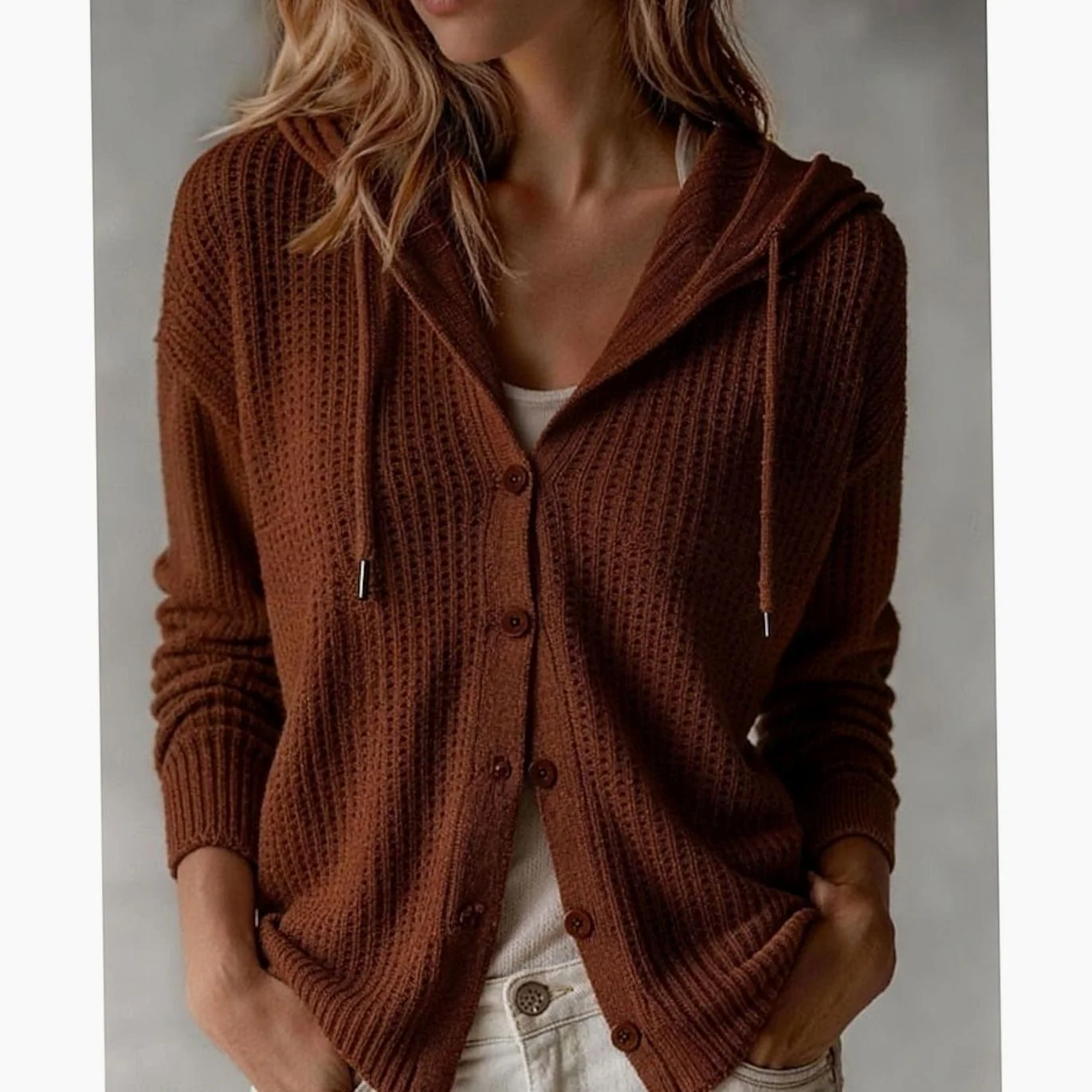 Brielle | Women's Relaxed Hooded Waffle-Knit Cardigan