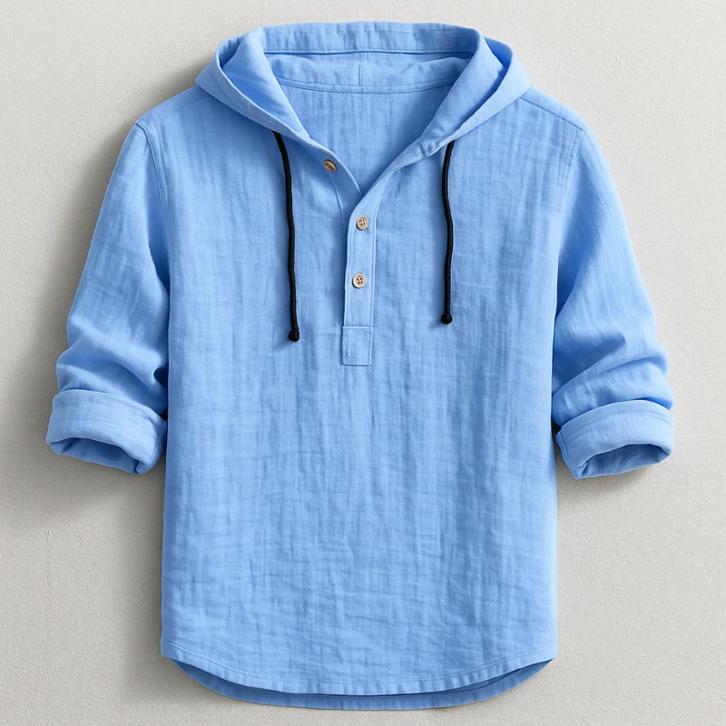 Hudson Collection | Lightweight Cotton-Linen Hoodie Shirt with Adjustable Drawst