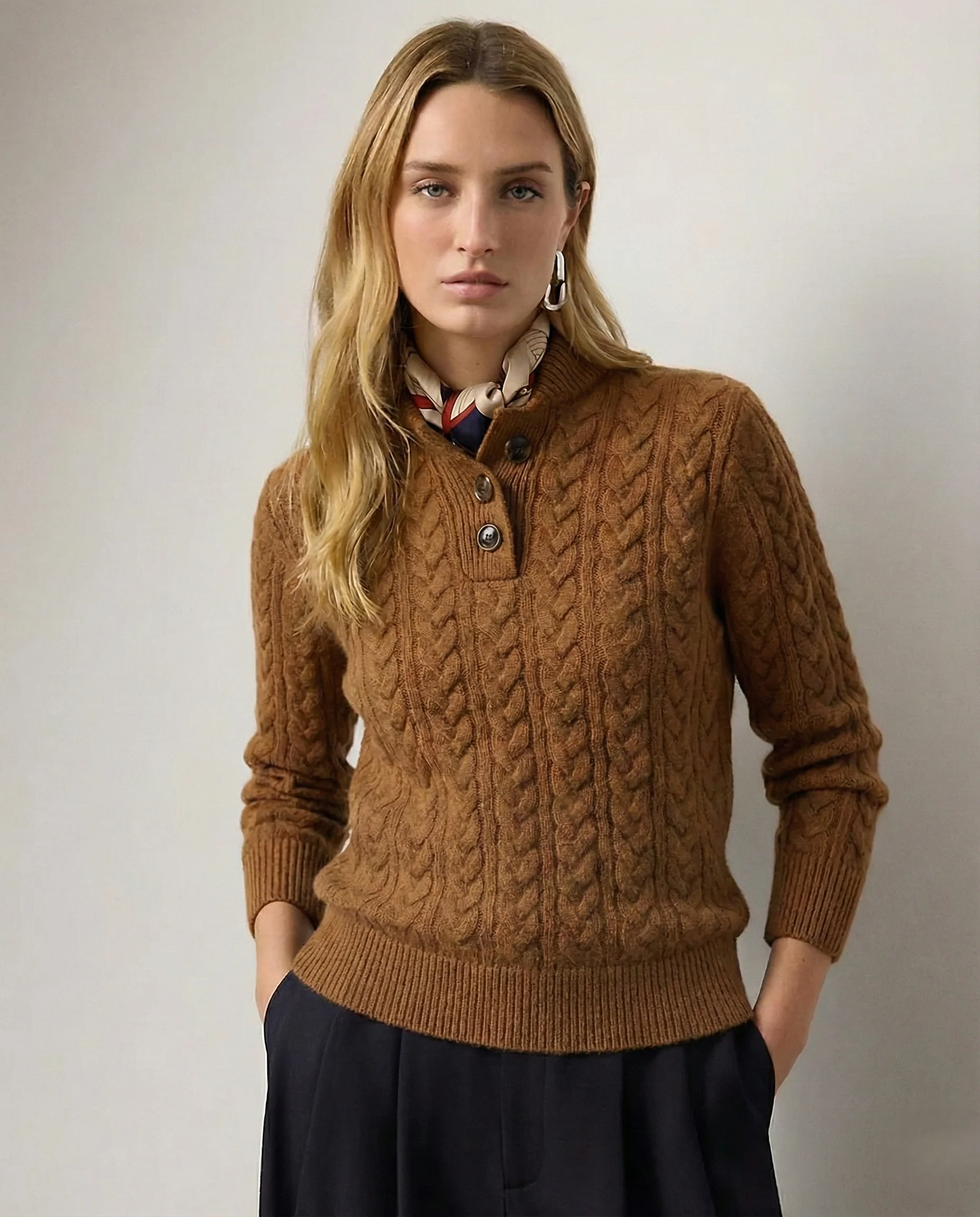 Orindel | Women's Cable-Knit Button-Up Cashmere Sweater