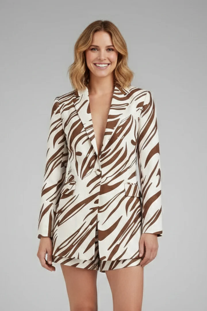Chic Ensemble | Women's Outfit with Tailored Blazer & Printed Shorts